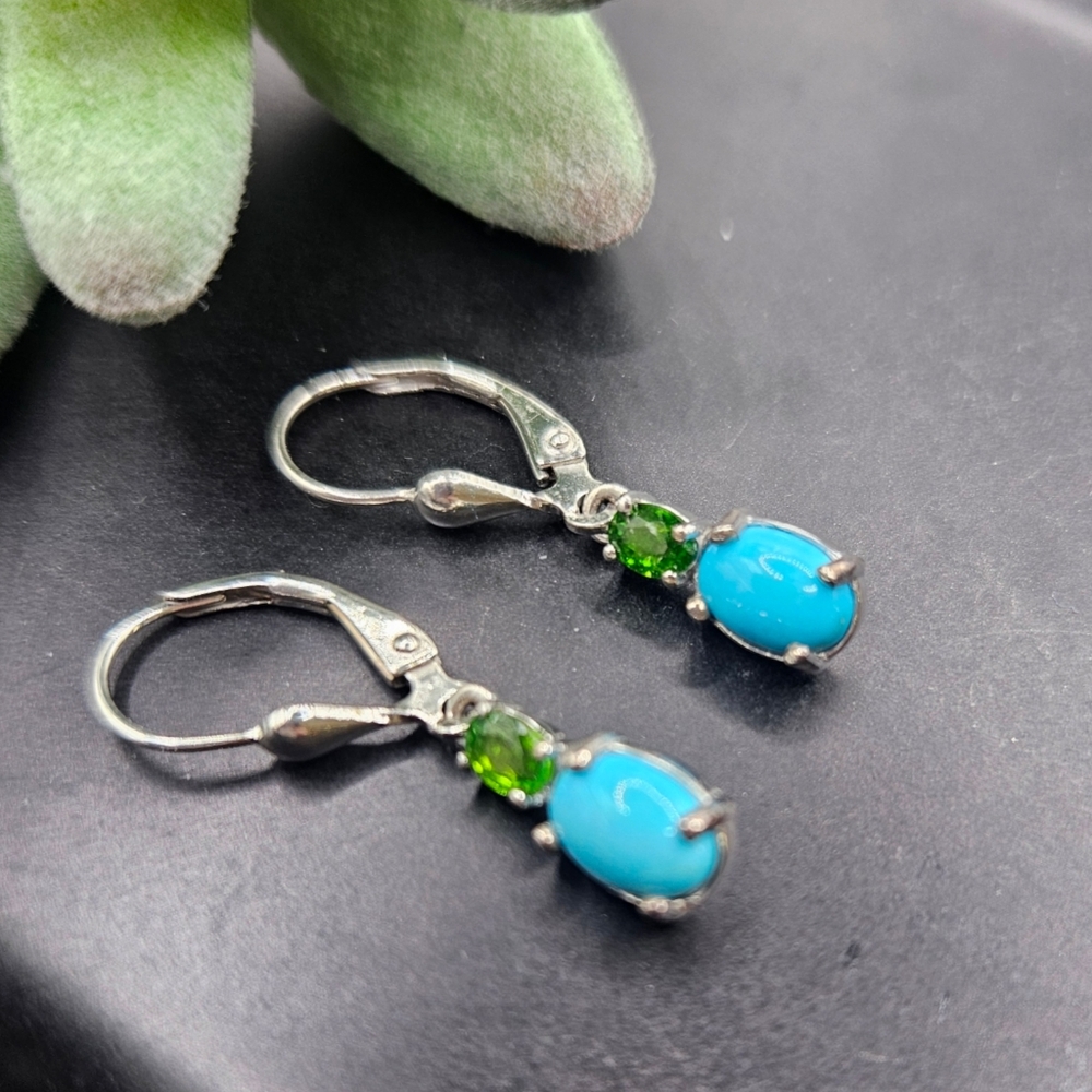 Turquoise and Diopside Earrings